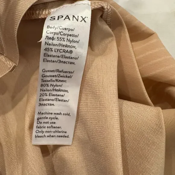 Spanx Thinstincts 2.0 Open-Bust Mid-Thigh Shapewear Bodysuit Nude Size S NWOT